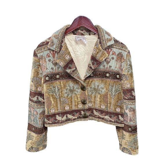 Painted Pony Vintage Womens Tapestry Egyptian Print Cropped Coat Jacket Size M